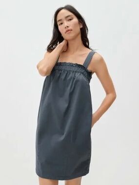 EVERLANE Womens Small Slate Blue Sleeveless Short Pocket Paperbag Dress  F16